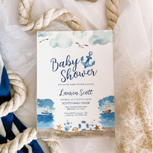 Nautical Baby shower Invitation Waterverf Kaart