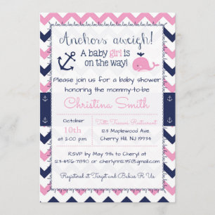 Nautical Baby Shower Invitations for a Girl Kaart