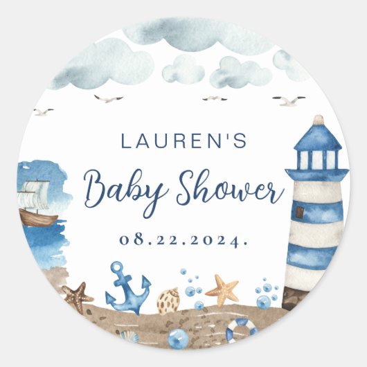 Nautical Baby shower Round Sticker (Voorkant)