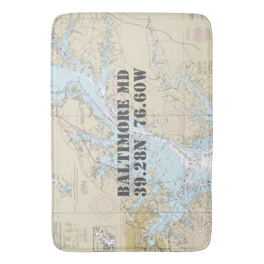 Nautical Baltimore MD Lengtegraad Breedtegraad Badmat (Voorkant Verticaal)
