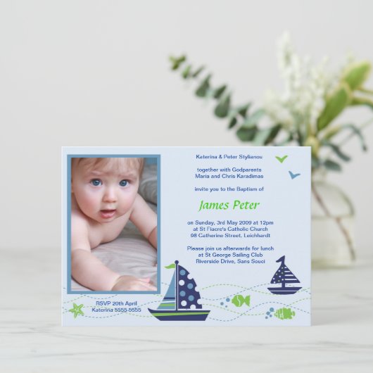 Nautical Baptism Boys Invitations Kaart (Staand voorkant)
