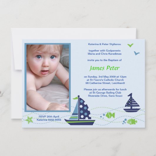 Nautical Baptism Boys Invitations Kaart (Voorkant)