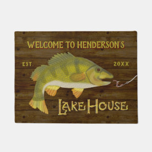 Nautical Bass Fish Rustic Wood Grain Lake House Na Deurmat