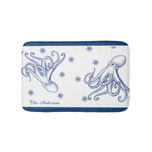 Nautical Bathroom Navy Blue Octopus Badmat (Voorkant)