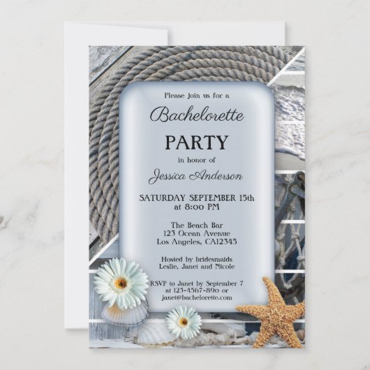 Nautical Beach Bachelorette Party Invitation Kaart (Voorkant)