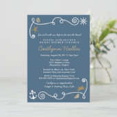 Nautical Beach Blue en Gold Bridal of Baby shower Kaart (Staand voorkant)
