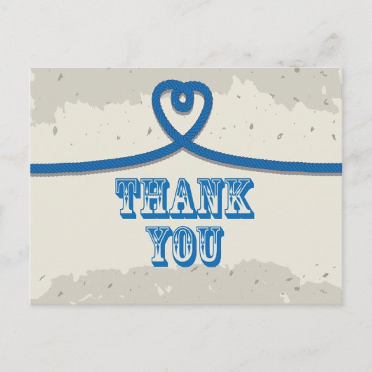 Nautical Beach Blue Heart Knot Bedankt Briefkaart (Voorkant)