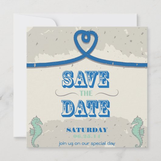 Nautical Beach Blue Heart Knot Save the Date (Voorkant)