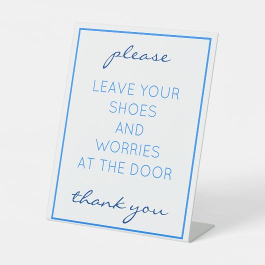 Nautical Beach Blue Remove Shoes Counter Sign Reclamebord Met Voetstuk (Voorkant)