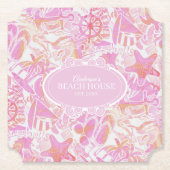 Nautical Beach Collage Hot Pink ID840 Kartonnen Onderzetters (Voorkant)