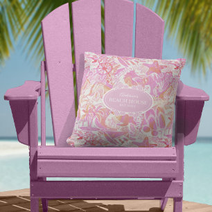 Nautical Beach Collage Hot Pink ID840 Kussen