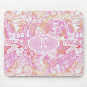 Nautical Beach Collage Hot Pink ID840 Muismat