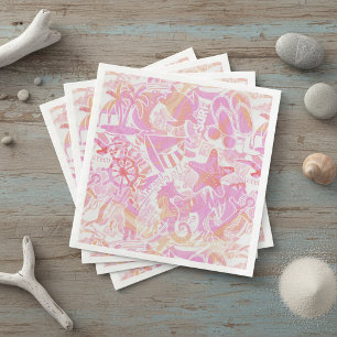 Nautical Beach Collage Hot Pink ID840 Servet