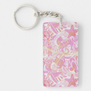Nautical Beach Collage Hot Pink ID840 Sleutelhanger