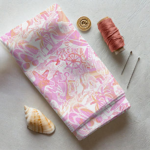Nautical Beach Collage Hot Pink ID840 Stof