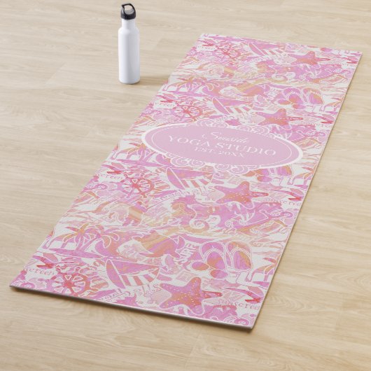 Nautical Beach Collage Hot Pink ID840 Yogamat (In situ)