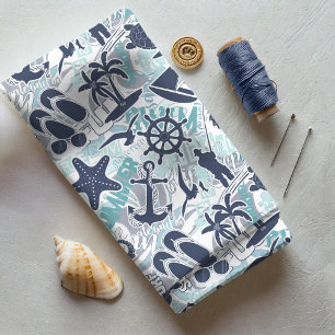 Nautical Beach Collage Navy ID839 Stof