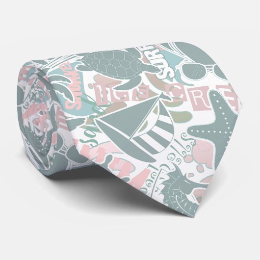 Nautical Beach Collage Sage ID840 Stropdas (Opgerold)