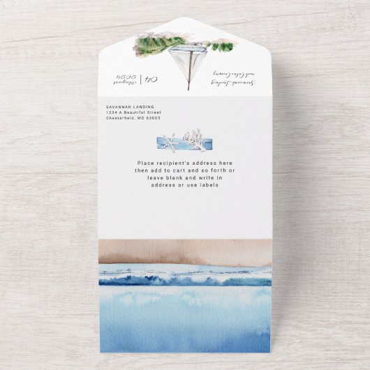 Nautical Beach Destination Wedding  All In One Uitnodiging (Buitenkant)