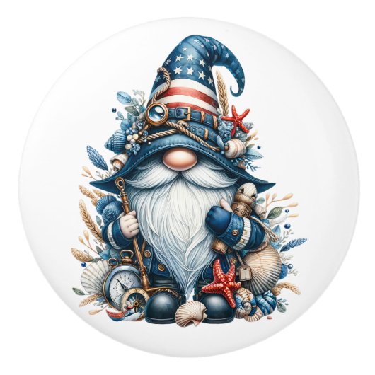 Nautical Beach Gnome Keramische Knop (Voorkant)