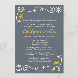 Nautical Beach Grey & Yellow Bridal of Baby shower Kaart