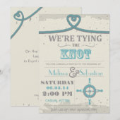 Nautical Beach Heart Knot Wedding Invite Kaart (Voorkant / Achterkant)