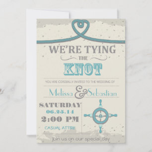 Nautical Beach Heart Knot Wedding Invite Kaart