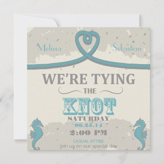 Nautical Beach Heart Knot Wedding Invite Kaart (Voorkant)