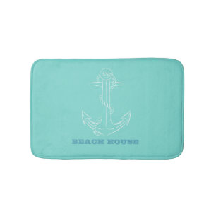 Nautical Beach House, Anchor, Mint Green Badmat
