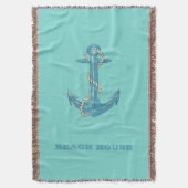 Nautical Beach House, Anchor, Rope, Mint Green Deken (Voorkant Verticaal)