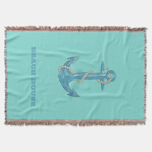Nautical Beach House, Anchor, Rope, Mint Green Deken (Voorkant)