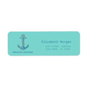 Nautical Beach House, Anchor, Rope, Mint Green Etiket