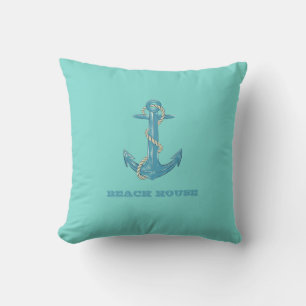 Nautical Beach House, Anchor, Rope, Mint Green Kussen