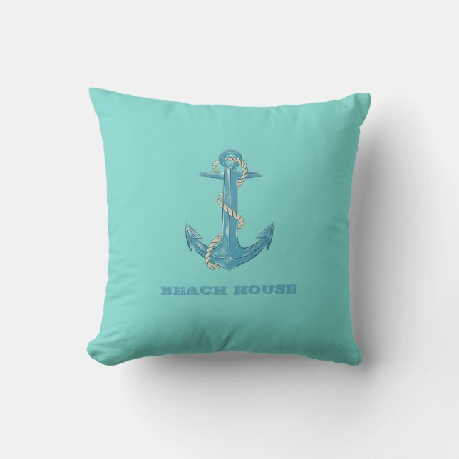 Nautical Beach House, Anchor, Rope, Mint Green Kussen (Voorkant)