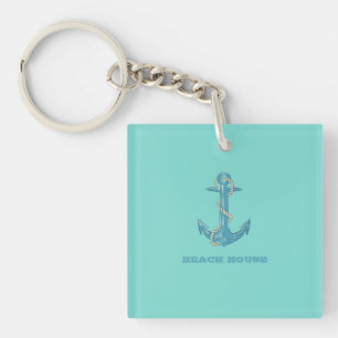 Nautical Beach House, Anchor, Rope, Mint Green Sleutelhanger
