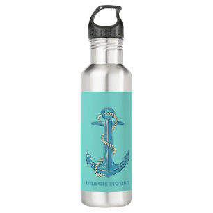 Nautical Beach House, Anchor, Rope, Mint Green Waterfles