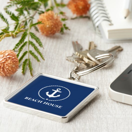 Nautical Beach House Anker Navy Blue Sleutelhanger (Zijkant)