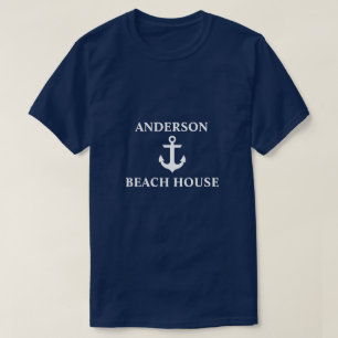 Nautical Beach House Familienaam Anchor Blue T-shirt