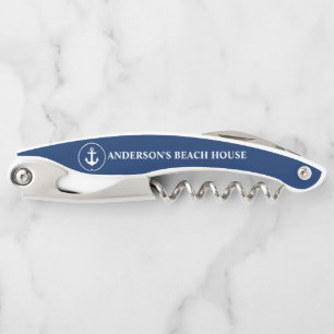 Nautical Beach House Familienaam Anchor Navy Blue Kurkentrekker