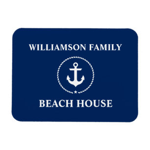 Nautical Beach House Familienaam Anchor Navy Blue Magneet