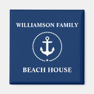 Nautical Beach House Familienaam Anchor Navy Blue Magneet