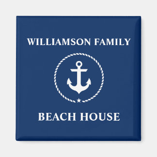 Nautical Beach House Familienaam Anchor Navy Blue Magneet