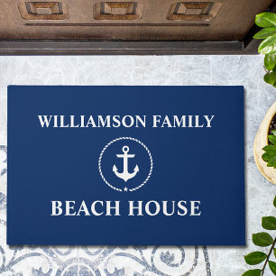 Nautical Beach House familienaam anker blauw groot Deurmat