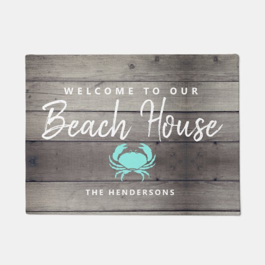 Nautical Beach House Rustic Crab, gepersonaliseerd Deurmat (Voorkant)