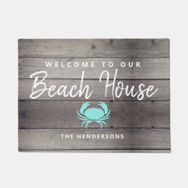 Nautical Beach House Rustic Crab, gepersonaliseerd Deurmat (Voorkant)