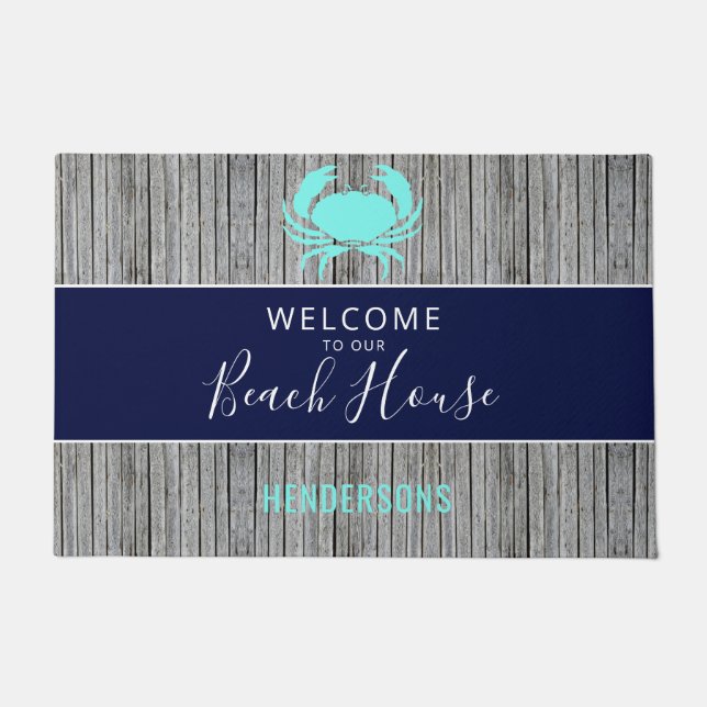 Nautical Beach House Rustige Familienaam Monogram Deurmat (Voorkant)