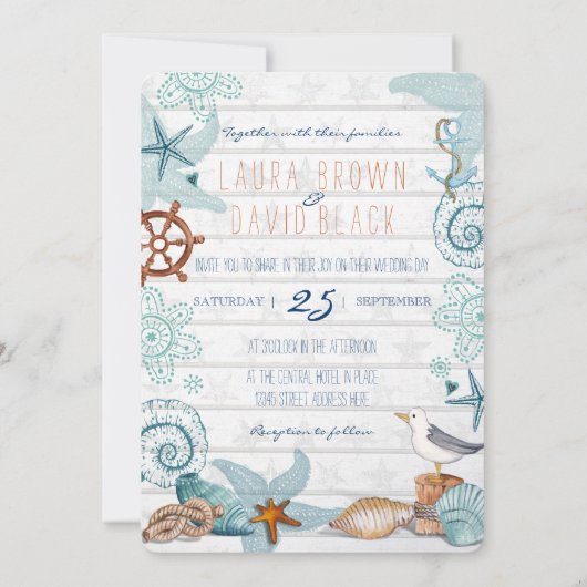 Nautical Beach invitation de mariage (Dos)