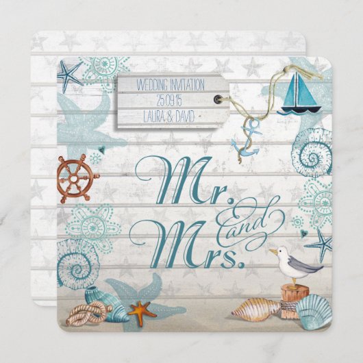 Nautical Beach invitation de mariage (Devant / Derrière)