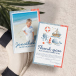 Nautical Beach Party Anniversaire Photo<br><div class="desc">Fête de plage Nautical Cute Anniversaire Photo Carte de remerciements</div>