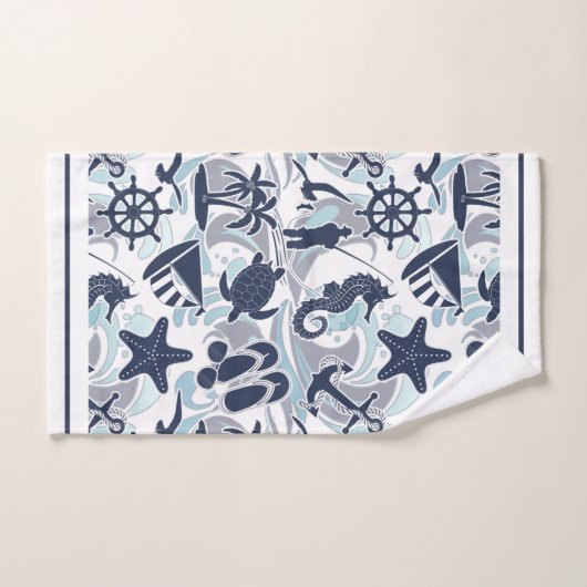 Nautical Beach Pattern Navy ID839 Bad Handdoek (Handdoek)